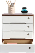 4-Tier Desktop Storage Box with Lockable Drawer, Wooden Desk Organizer for Office Supplies, Flat File Cabinet, Minimalist Design for Home & Office Use(Walnut+White)