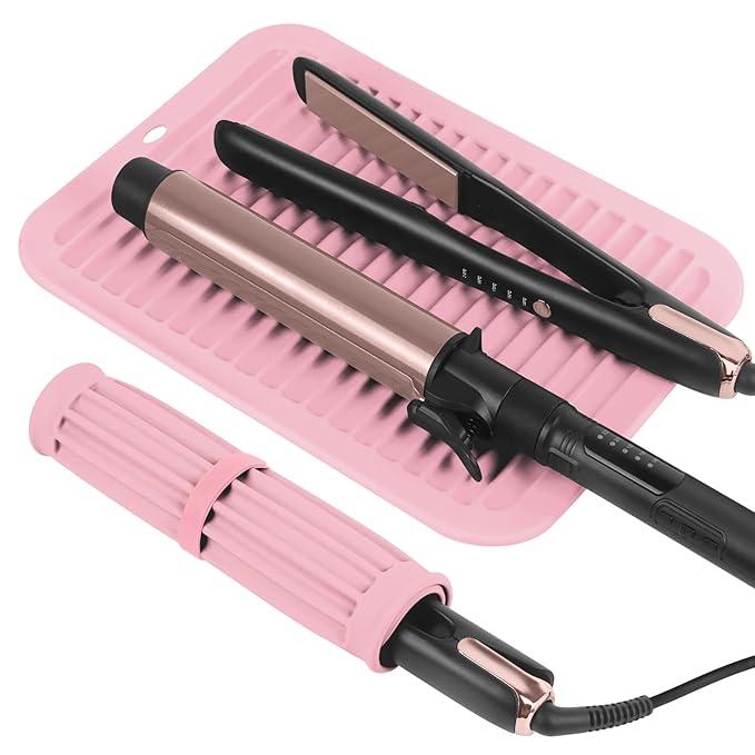 Large Silicone Heat Resistant Mat, Professional Hot Hair Tools Mat for Curling Iron, Flat Iron, Hair Straightener, Portable Hot Pad Cover with Velcro for Travel Home Salon(11.8" x 9.0")