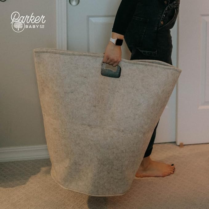 Parker Baby Nursery Laundry Hamper - Large Felt Storage Basket and Baby Hamper for Nursery (Gray)