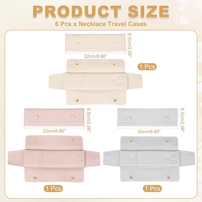 uxcell 3 Pcs Microfiber Necklace Travel Case, Necklace Pouch Storage Bag Microfiber Jewelry Travel Organizer Tangle Free for Women Gift, Pink/Gray/White