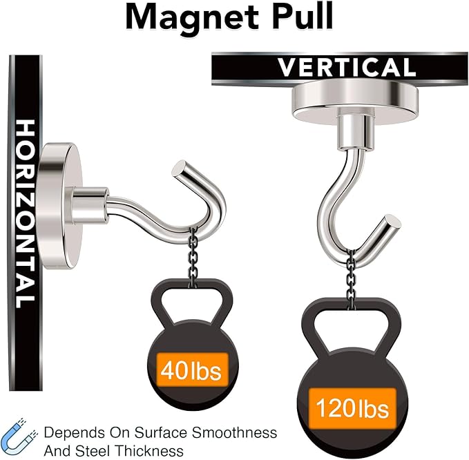 MIKEDE Strong Magnetic Hooks, 120Lbs Heavy Duty Magnetic Hooks for Cruise Cabin, Neodymium Earth Magnets with Hooks for Hanging, Super Metal Industrial Magnetic Hanger for Grill, Cruise, Storage