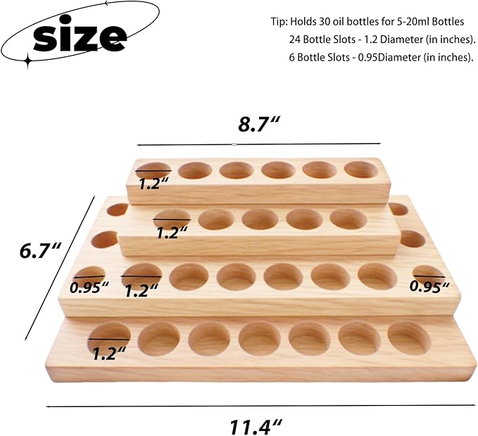 4 Tier Wooden Essential Oil Organizer Essential Oil Holder 30-Bottle Solid Wood Essential Oil Rack Body Oil Display for Essential Oils Stand Tabletop Organizer Storage Rack for 5-20ml Bottles