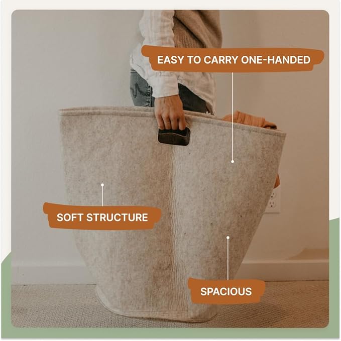 Parker Baby Nursery Laundry Hamper - Large Felt Storage Basket and Baby Hamper for Nursery (Oatmeal)