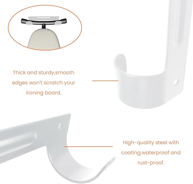 Ironing Board Hanger Wall Mount Ironing Board Holder Organizer Wall Rack for Laundry Rooms Space-Saving Storage Rack Hanging Shelf Hanger with Screws (White)