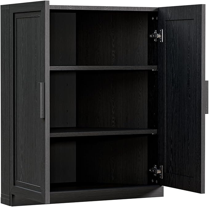 Casaphoria Farmhouse Corner Cabinet, Wooden Corner Storage Cabinet with Adjustable Shelves, Narrow Storage Organizer for Small Space, 36" H x 31" W x 16" D, 51Lb, Black