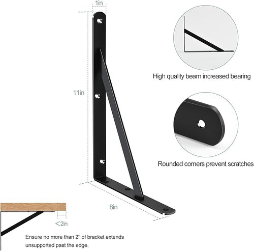 12 Pack L11 x H 8" Black Heavy Duty Shelf Brackets with Screws Metal Shelf Brackets Shelf Support Angle Brackets for Shelves L Brackets Heavy Duty Floating Shelf Brackets