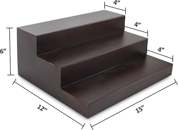 BARsics 3 Tiered Walnut Wood Liquor Bottle Shelf, Back Bar Riser Display 15x12x6 inch