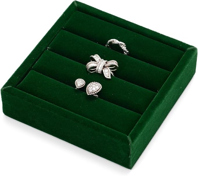 Oirlv 3 Slots Velvet Small Ring Organizer Earrings Trays Showcase Display Storage Insert Holder for Jewelry Box, Drawer, Dresser(Green,S)