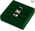 Green Velvet 3-Slots Jewelry Ring Display Tray Showcase Small Jewelry Display Organizer Tray for Rings(S)