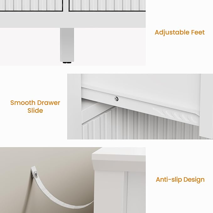 RoyalCraft White Dresser for Bedroom with 9 Drawers, Fluted Painted Wood Chest of Drawers, Modern TV Stand Storage Cabinet for Living Room, Hallway