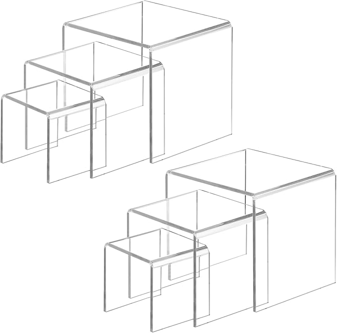 Fixwal 2 Set Acrylic Display Risers Cupcake Stands Clear Dessert Table Display Set, Display Shelf for Funko POP Figures-3"x4"x5"