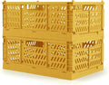 Domiella 2-Pack Crates for Storage, Storage Crates Plastic Stackable, Foldable Crate for Office Home Kitchen Bedroom Bathroom (Small, Golden Yellow)