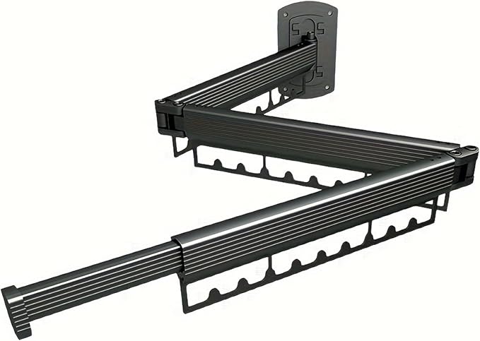Wall Mounted Drying Rack, 220LB Capacity Tri-Fold Aluminum Clothes Airer, 180° Swivel Space Saving Laundry Rack for Indoor Outdoor Use in Bathroom, Balcony, Kitchen (Black)