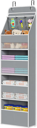 Univivi 5-Shelf Fabric Door Storage Over Door Hanging Organizer with 4 Large Pockets and 3 Small PVC Pockets Nursery Closet Cabinet Wall Mount Hanging Storage Organizers for Baby Nursery (Grey)