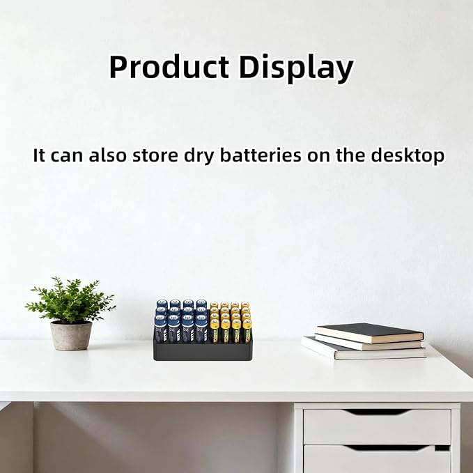 Wall Mounted Battery Storage Manager,Battery Storage Rack Suitable for 16 AAA and 12 AA Batteries, Wall Mounted on cabinets, Drawers, Walls (Storage Rack Does not Include Batteries) (Black)