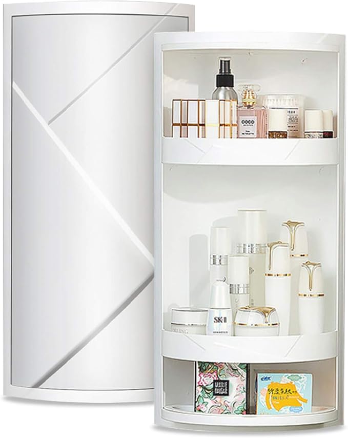 Bathroom Storage Corner Vanity Cabinet 24"x8.75"x8.75" Space Saver Rotating Organizer - 2-Tiered Storage Cabinet Countertop Storage or Wall Shelf - White Corner Shelf - Hidden Storage Rack