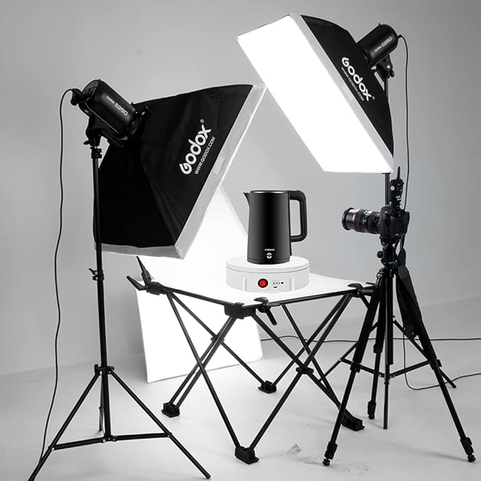 JAYEGT Motorized Rotating Display Stand,220 Lbs Load, 360 Degree Electric Rotating Turntable for Photography Products Display,Show,Remote Control Angle, Speed (White/8.66Inch / Rechargeable/Adapter)