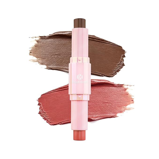 Color Nymph Blush Contour Stick, Double-end Cream Blush & Contour Makeup Stick Multiuse Blusher with Butter Bronzer For Cheeks Eyes Lip Matte Texture Silky-Smooth - 04# Coffee Cherry