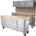 2 Pack - 72" Stainless Steel Rolling Tool Chest with 15 Drawers + 3 Upper Cabinets, Lockable Storage Cabinet, Large Mobile Workbench, Tool Box with Wheels for Garage (1 × HTC7218W1 + 1 × HTC7215W1)