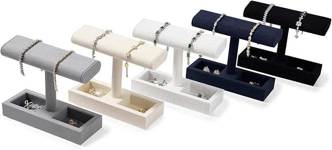 Oirlv Microfiber T-Bar Watch Display Stand Jewelry Display Props Jewelry Organizer Holder for Watch Bracelet Ring Earrings (Creamy-white,Microfiber)