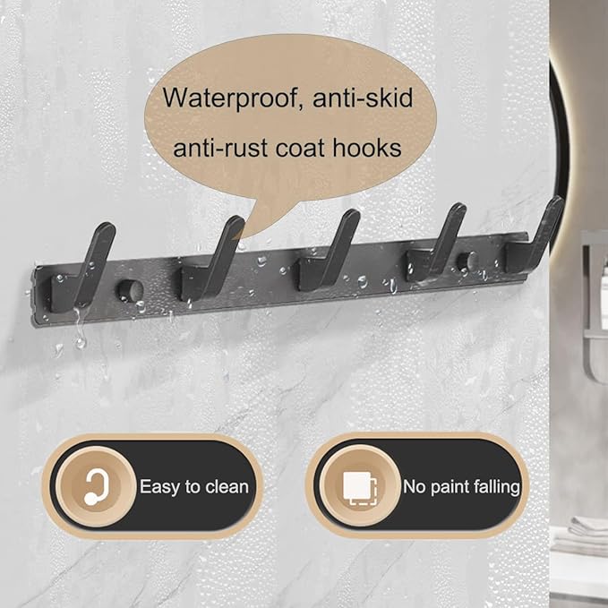 Gxfctys Coat Rack Wall Mount, Modern Wall Hooks for Hanging Coat Clothes Hats Bags with 5 Hooks, Space Aluminum Black Towel Hooks for Kitchen Entryway Bathroom Bedroom (5 Hooks, Style 1)