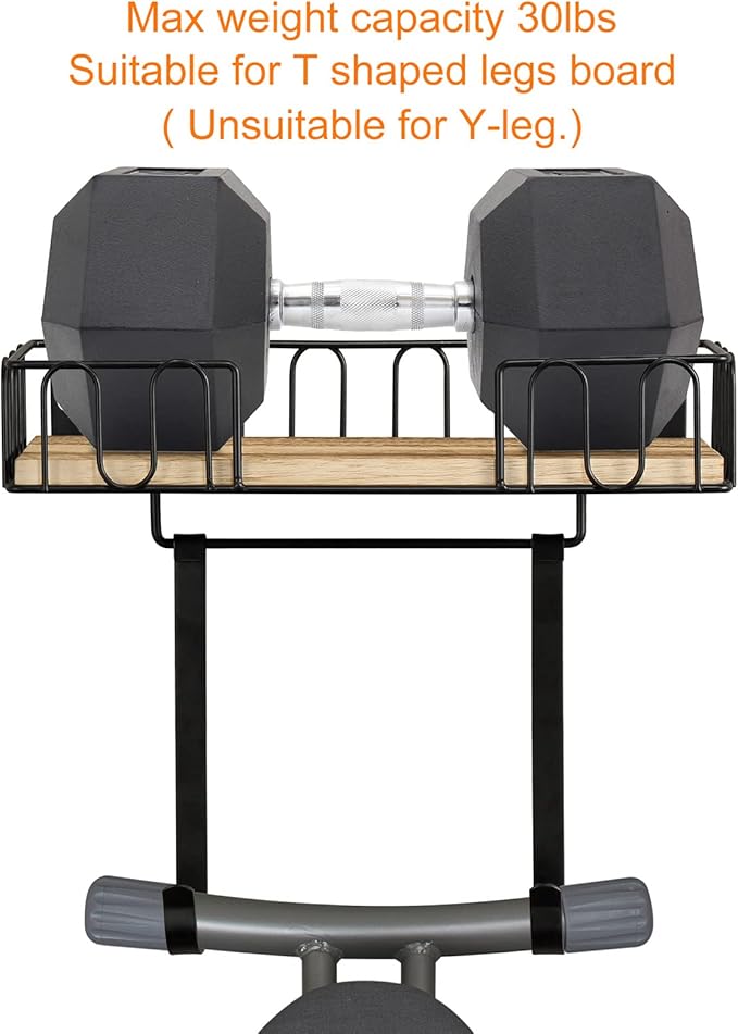 TJ.MOREE Ironing Board Hanger Metal Wall Mount Iron and Ironing Board Holder, Laundry Room Decor and Storage with Large Storage Black Wooden Base Basket and Removable Hooks