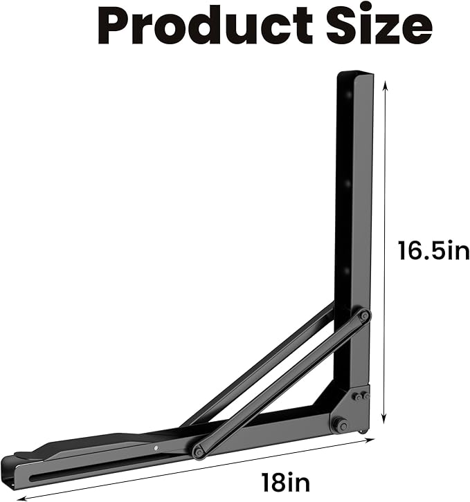 EVERHANGER 18 inch Folding Shelf Brackets for Garage, Heavy Duty Collapsible Shelf Bracket Steel Wall Mounted Table Brackets (Pack of 4, No Board)
