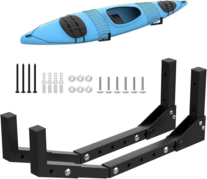 WALMANN Wall Mount Kayak Storage Rack, Kayak Hooks for Garage Wall Hangers for Kayak, Surfboard, Skiis, Snowboard, Paddle Board