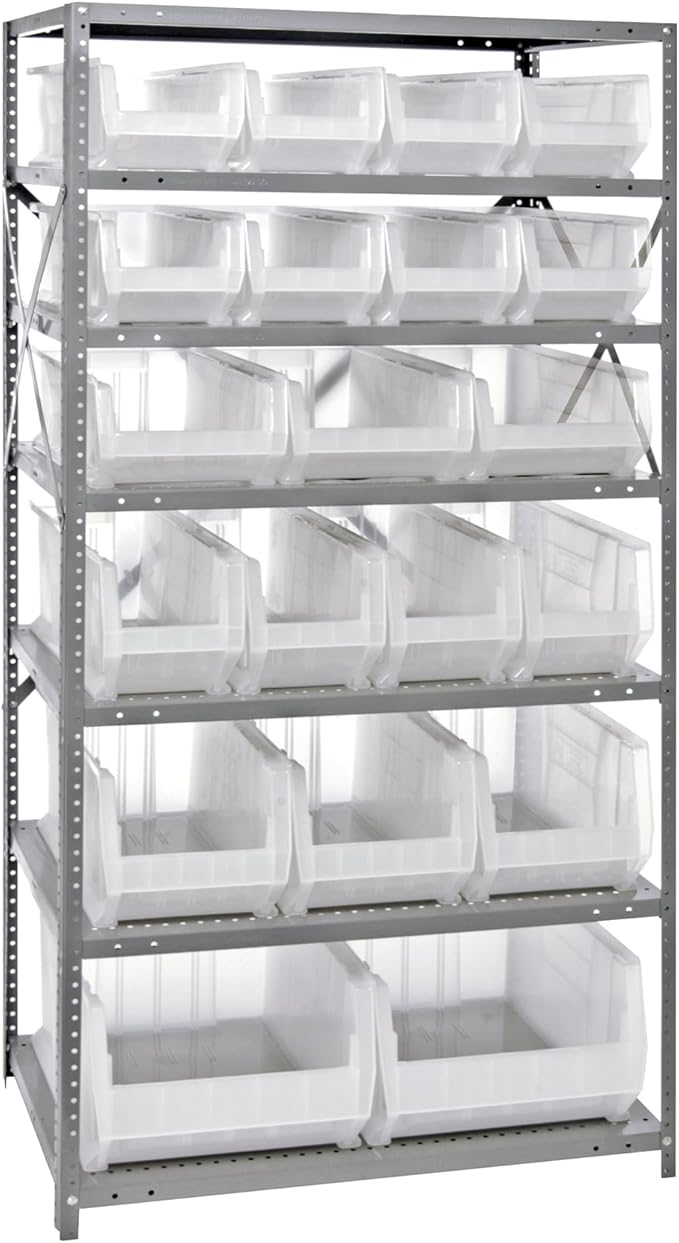 Quantum Storage Systems 2475-950952CL Solid Heavy Duty 8 Shelves 24 Hulk Clear Bins 75" H x 36" W x 24" D