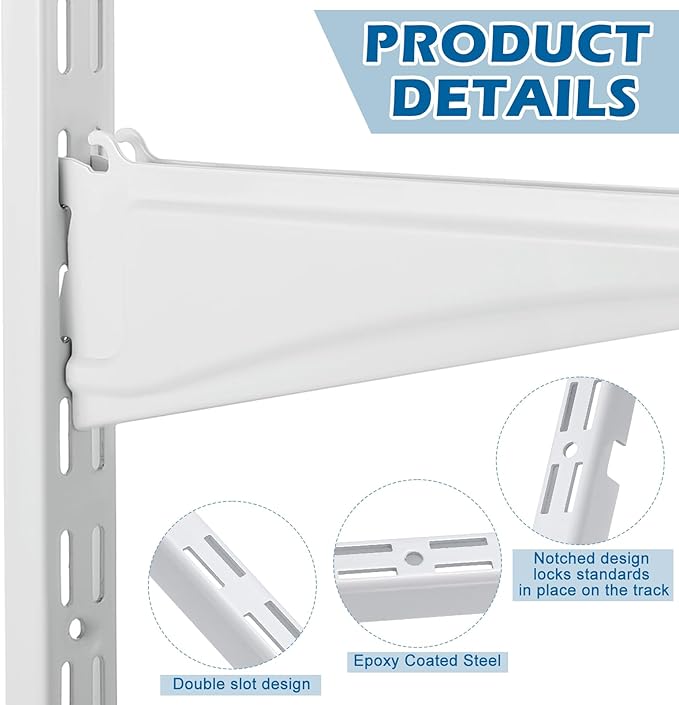 Tandefio 4 Pcs 12 inch Dual Track Upright Wall Shelving System with Notched Design Standard Adjustable Shelf Bracket Rail Heavy Duty Track Wall Support System Shelf Pilaster Strip for Hang