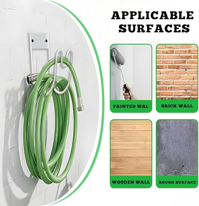 Metal Garden Hose Holder - Wall Mounted Garden Hose Hook, Hose Hanger Heavy Duty for Water Hose Extension Cords Vacuum Hose,Rust Proof (White)