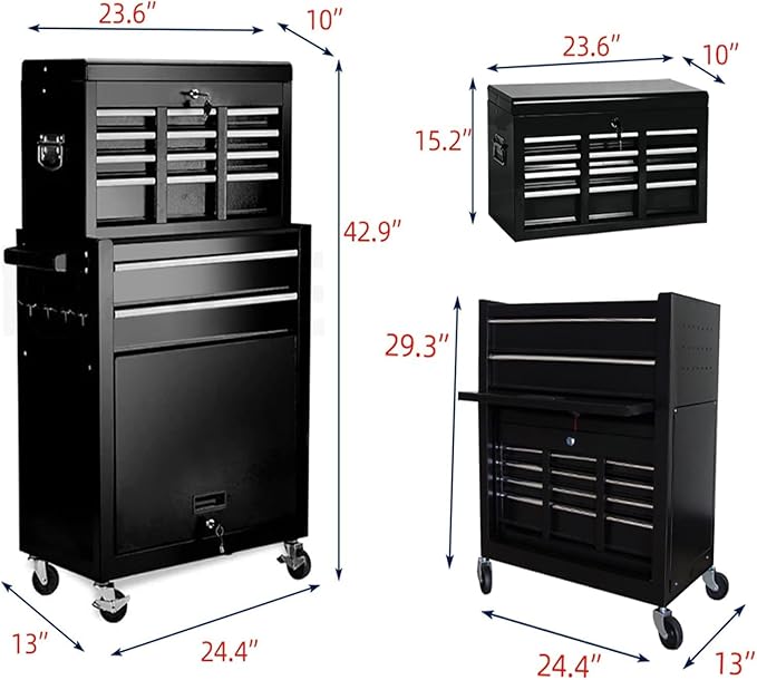8-Drawer High Capacity Rolling Tool Box with Wheels,Rolling Tool Chest with Drawer,Tool Box on 4 Wheels with Lock, Tool Storage Cabinet Removable Portable Box for Garage Warehouse (Black)