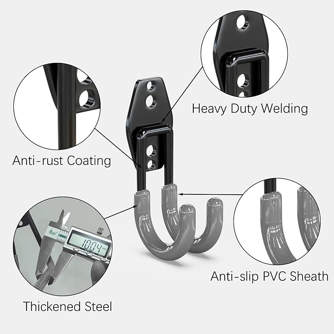 3-H Garage Wall Hooks 10 Pack, Garage Hooks Heavy Duty with Extra Welding Spots, Wall Storage Organizer for Hanging for Garden, Lawn, Yard (Grey)