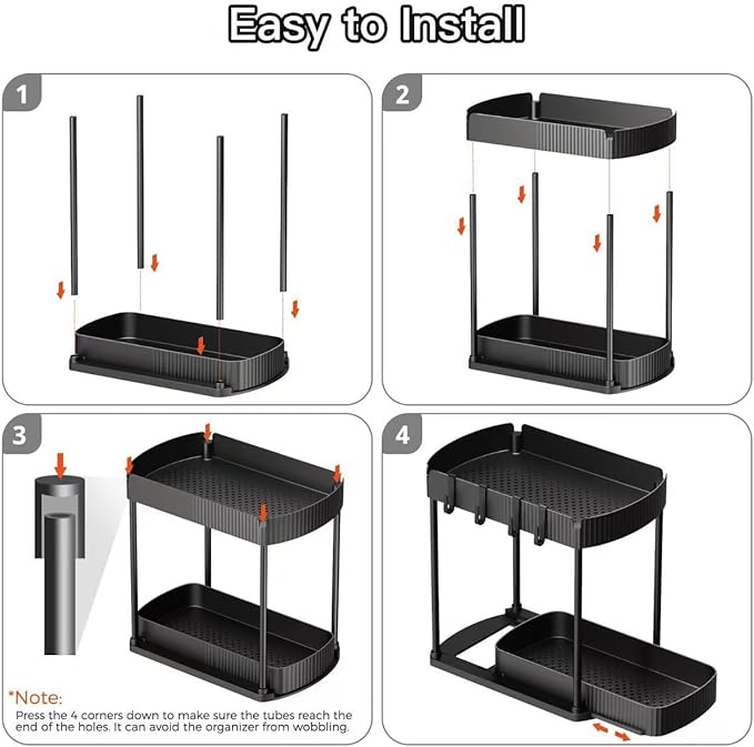 Multi-Purpose Pull-Out Storage Organizers, Under Sink & Cabinet Storage, 12.8 Inch, White (黑色)