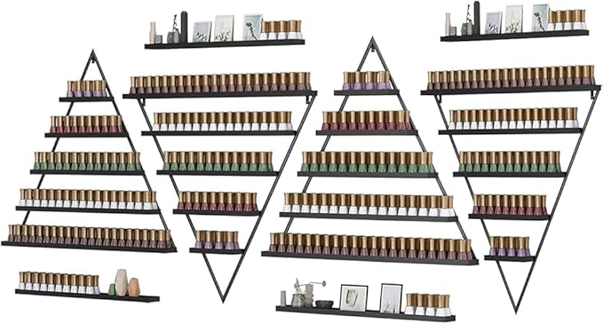 Wall Mounted Shelf Nail Polish Bottle Display Rack, Triangular Essential Oil Perfume Storage Rack, Multifunctional Hanging Salon/Beauty/Nail Shop Organizer Perfume Holder(Size:8,Color:Black)