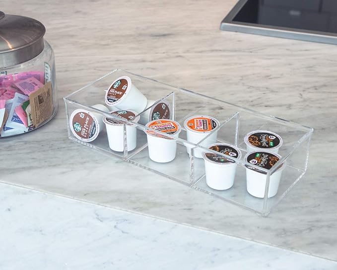 Isaac Jacobs Large 3-Compartment Acrylic Stackable Organizer (12.9" L x 5" W x 2.7" H), Multi-Sectional Tray & Storage Solution for Makeup, Craft Supplies, Bathroom, Kitchen, Office (Clear)