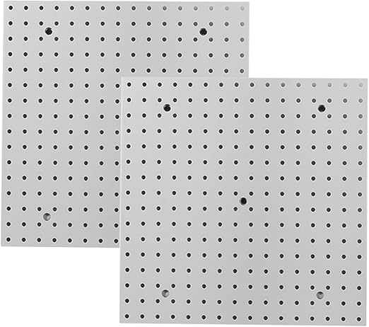 Pegboard Smith 16x16 inch Wall Organizer Pegboard Panels, Gray Metal Pegboard for Tool Storage, Workbench Tools Organization Peg Board (2 PCS, Grey)