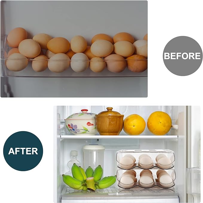 Egg Holder for Fridge,Automatically Rolling Egg Storage Container for Refrigerator,Egg Organizer for Fridge with Lid,Clear Plastic Dispenser, Tray & Box -3 Layer