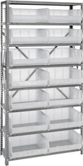 Quantum Storage Systems QSBU-250CL Giant Open Hopper Steel Shelving System, 12" D x 36" W x 75" H, with 8 Shelves and 14 QUS250 Bins, Clear
