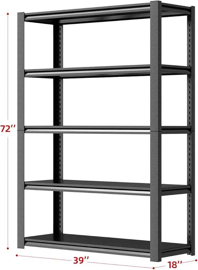 39" W Garage Shelving,5-Tier Heavy Duty Shelving Unit,3000LBS Adjustable Metal Storage Shelves,Storage Rack Units for Industrie,Shed,Warehouse,Basement,Black,39" W x 18" D x 72" H