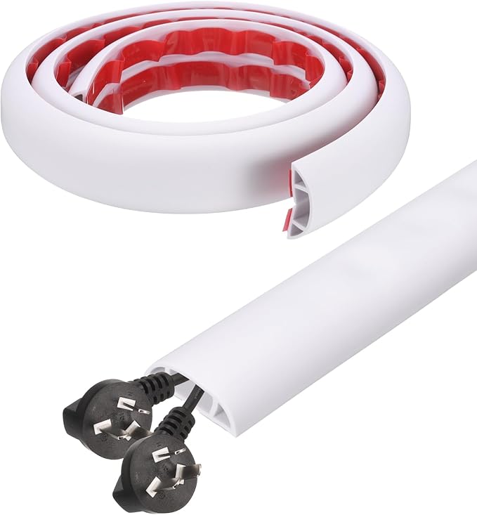 HARFINGTON 4ft Cord Cover Floor W0.6 x H0.33 Inner Channel PVC Hide Extension Cable Floor Wire Hider Wire Covers Protector for Prevent Cable Trips Cables Management, White