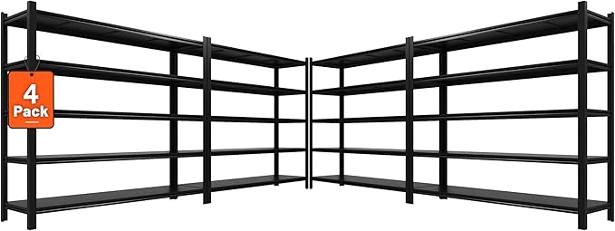 60" W Garage Shelving Heavy Duty Metal Shelving 3000LBS Storage Shelves Adjustable 5 Tier Metal Shelves for Storage Industrial Shelves for Garage, Warehouse, 24.2" D x 60'' W x 72'' H, 4 Pcs