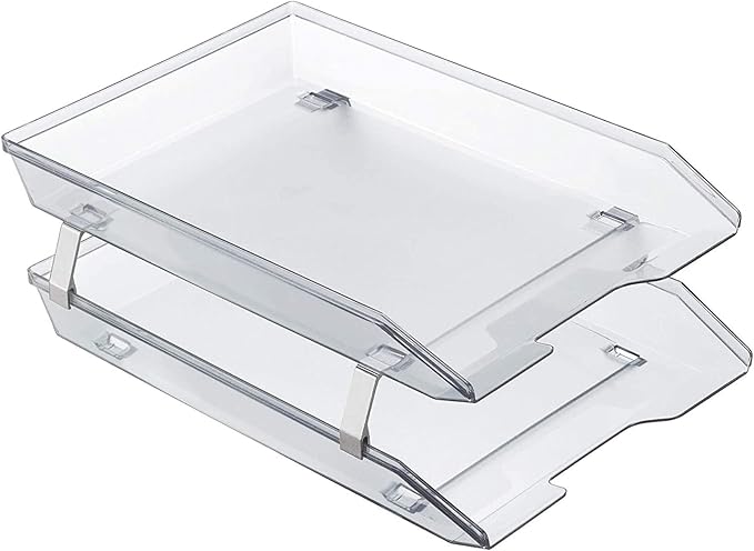 Acrimet Facility 2 Tier Letter Tray, Front Load, Letter Size/A4, Desktop File Organizer, Plastic (Clear Crystal Color)