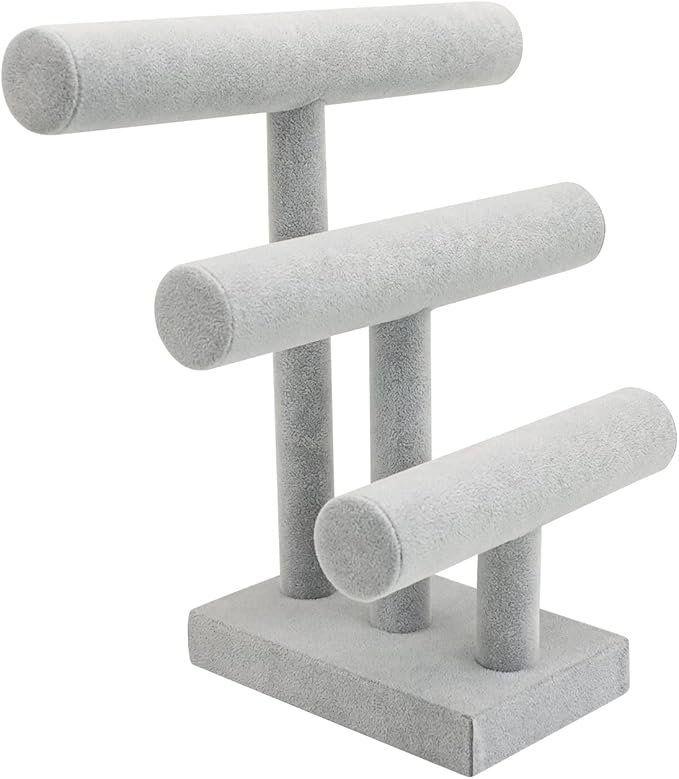 Wudygirl Ice Velvet Bracelet Display Stand with 3 Tier T-Bar Removable Bangle Holder Organizer for Bracelet Necklace Watch Hair Ties(Ice Velvet)