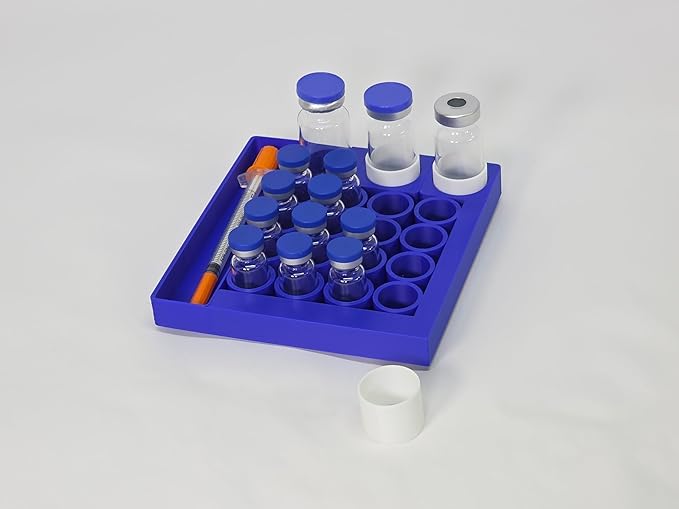 Vial Holder for Refrigerator Use | Home Vial Organizer Tray for Peptide– 5"x5"x0.75", Lightweight (8g) (Blue)