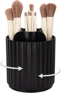 Anyoifax Makeup Brush Holder Organizer 360°Rotating Make Up Brushes Container for Vanity, Spinning Cosmetics Storage Cup, Stripe Black