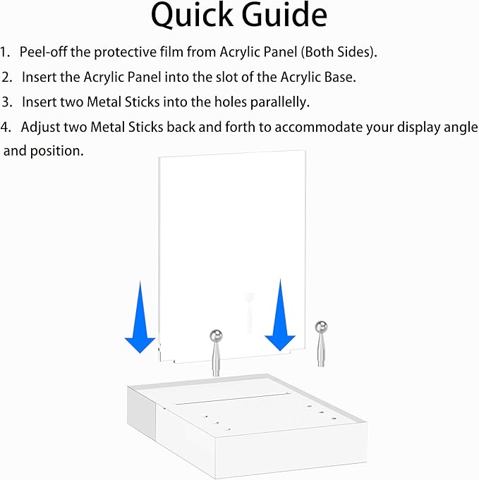 Acrylic Easel Display Stand with Adjustable Silver-Toned Hardware for Pictures, Crystal Clear Acrylic Stand with Floating Appearance for Cookbook, Invitation and Plates, 2-Packs