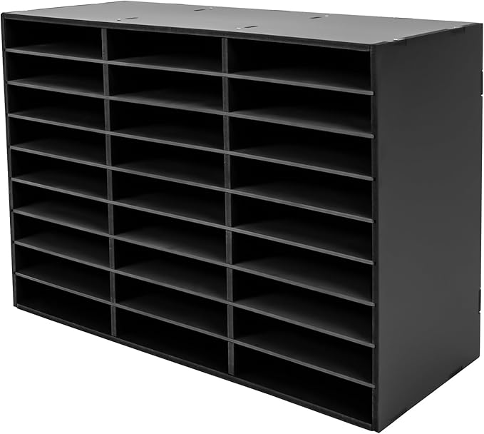 27 Compartments Literature Organizer, Desktop File Sorter Mail Center Paper Storage Cabinet Classroom Mailbox for Files Documents Papers Magazines(White) (Black 27Slots 1)