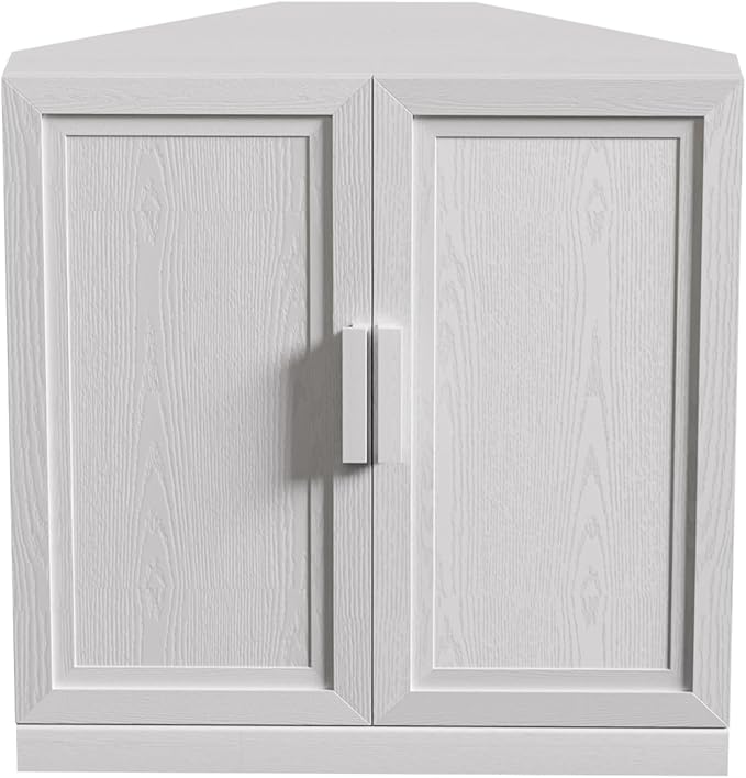 Casaphoria Farmhouse Corner Cabinet, Wooden Corner Storage Cabinet with Adjustable Shelves, Narrow Storage Organizer for Small Space, 31" H x 31" W x 16" D, 44Lb, White