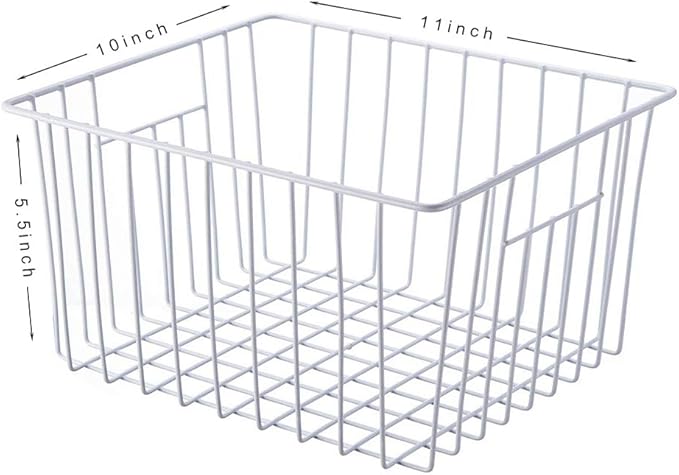 Freezer Wire Baskets Storage Organizer, Household Storage Metal Wire Bins for Kitchen, Pantry, Cabinet, Bathroom, Bedroom - Pearl White (3, 11in x 10in x 5.5in)